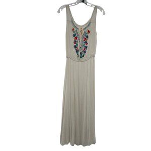 MAGIC Women's Embroidered Sheer Maxi Dress Sleeveless Off White/Multi Size Small